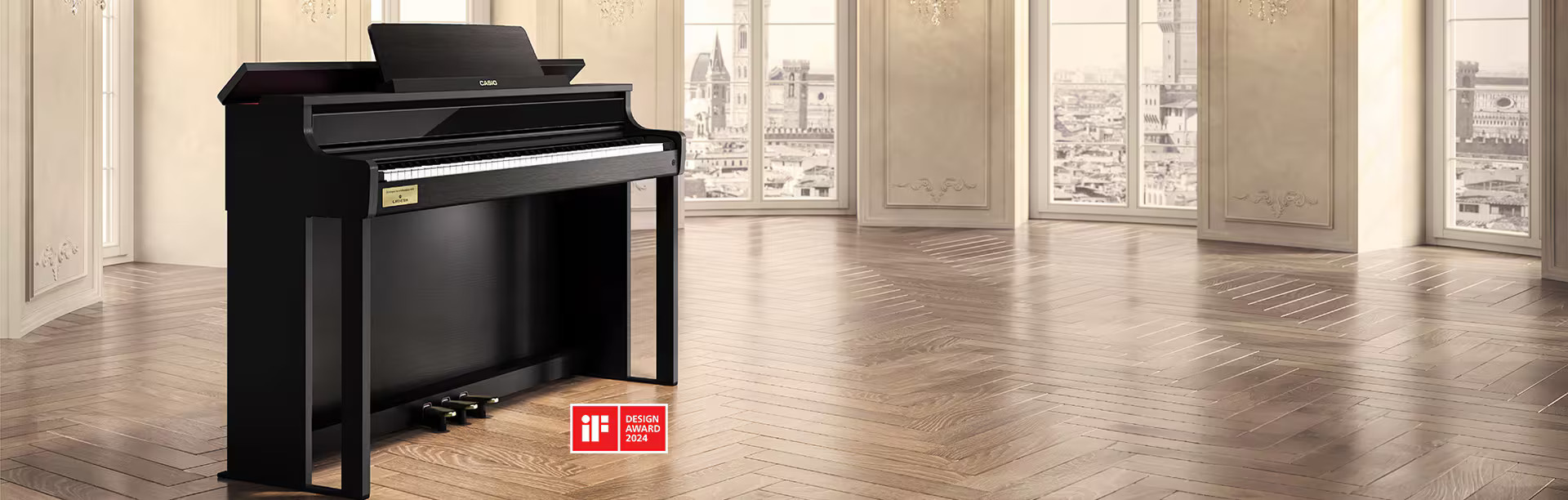Baldwin grand piano in concert hall