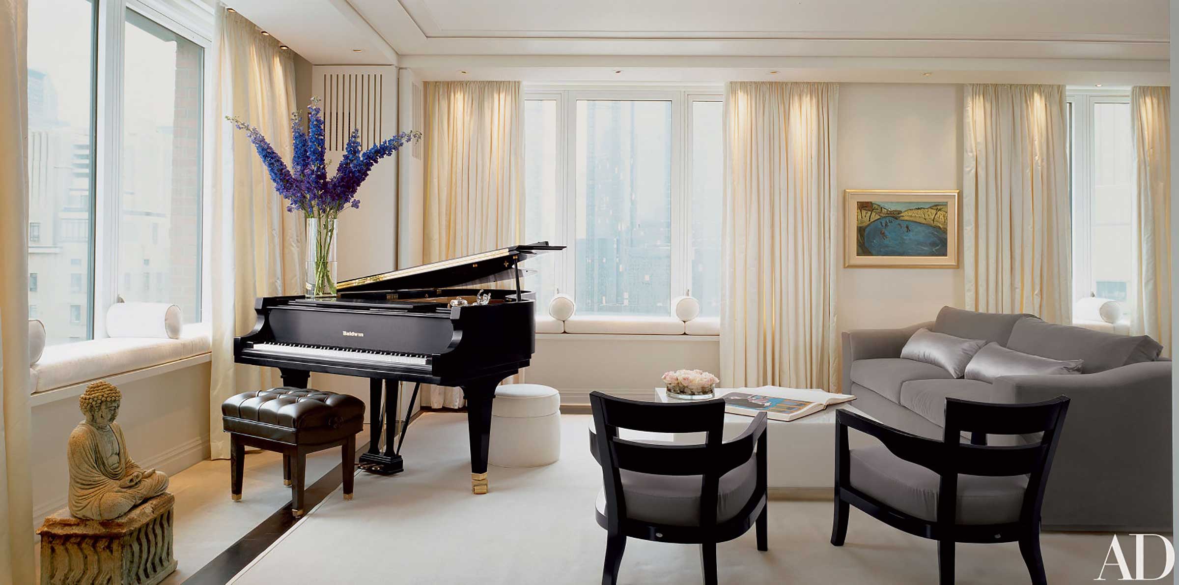 Baldwin grand piano in Michael Feinstein's NYC apartment